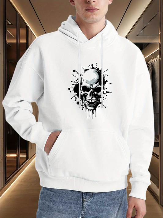 Men's Graphic Hoodie Splattered Ink Dripping Paint With Realistic Fierce Grinning Skull