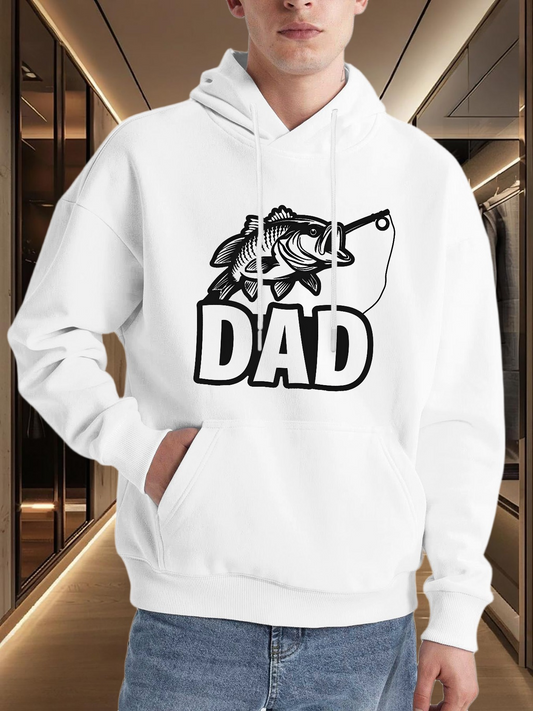 Men's Graphic Hoodie Dad Fishing Rod And Leaping Bass Over Bold Letters Dad