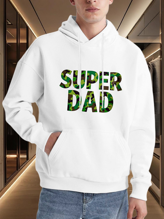 Men's Graphic Hoodie Super Dad Camouflage Patterned Bold Lettering Hoodie
