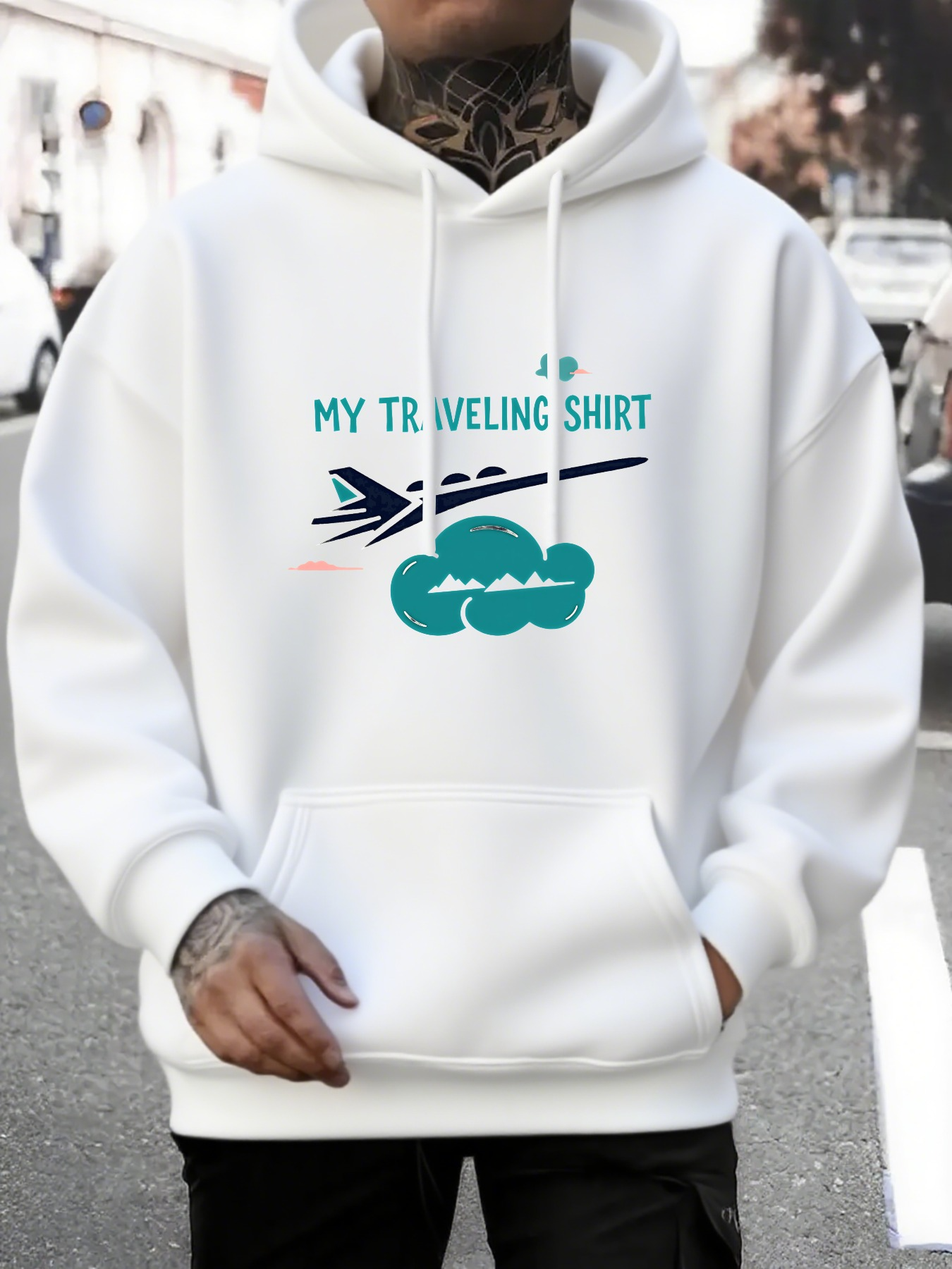 Men's Graphic Hoodie My Traveling Shirt Stylish Jet Plane With Clouds Under Blue Sky