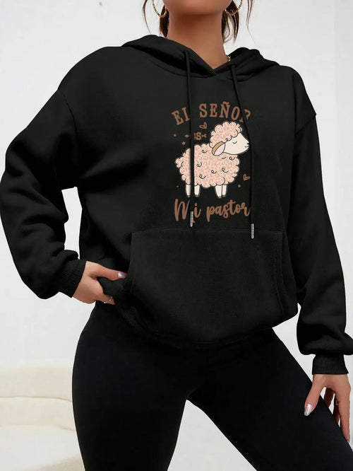 Women's Graphic Hoodie Fluffy Sheep With Pastel Clouds Amid Calm Skies Sheep