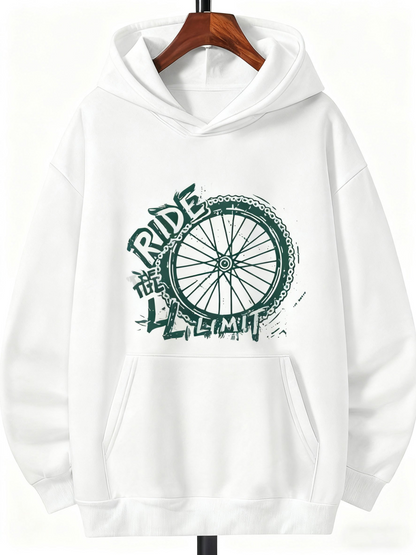 Men's Graphic Hoodie Ride With Green Tire Tracks And Wheel Limit Bicycle