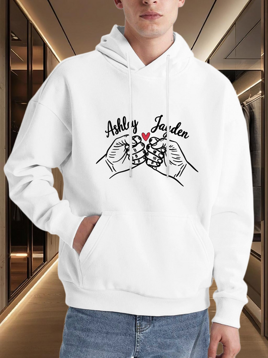 Men's Graphic Hoodie Ashley Jayden Pinky Promise Hands With Red Heart Illustration