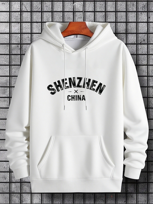 Men's Graphic Hoodie Shenzhen China Letter Print Cotton Pullover Hoodie