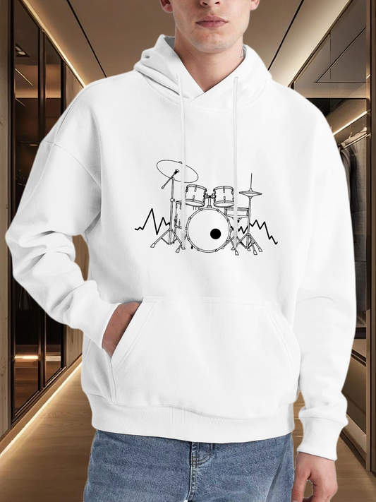 Men's Graphic Hoodie Abstract Mountain Scene With Drums Among Sharp Lines Drum Set