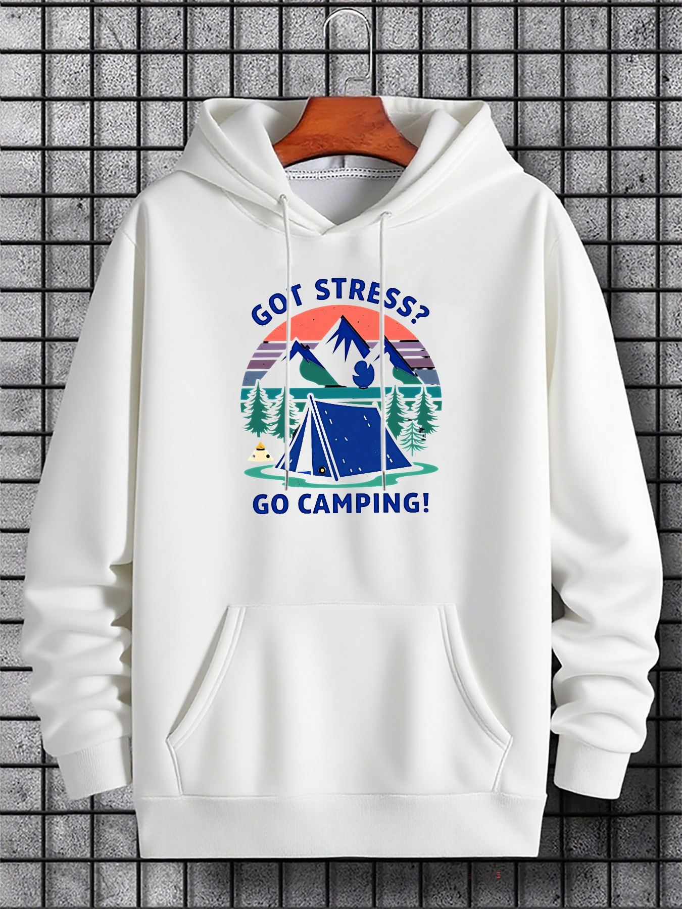 Men's Graphic Hoodie Got Stress Go Camping With Mountains Trees And Camp Scene