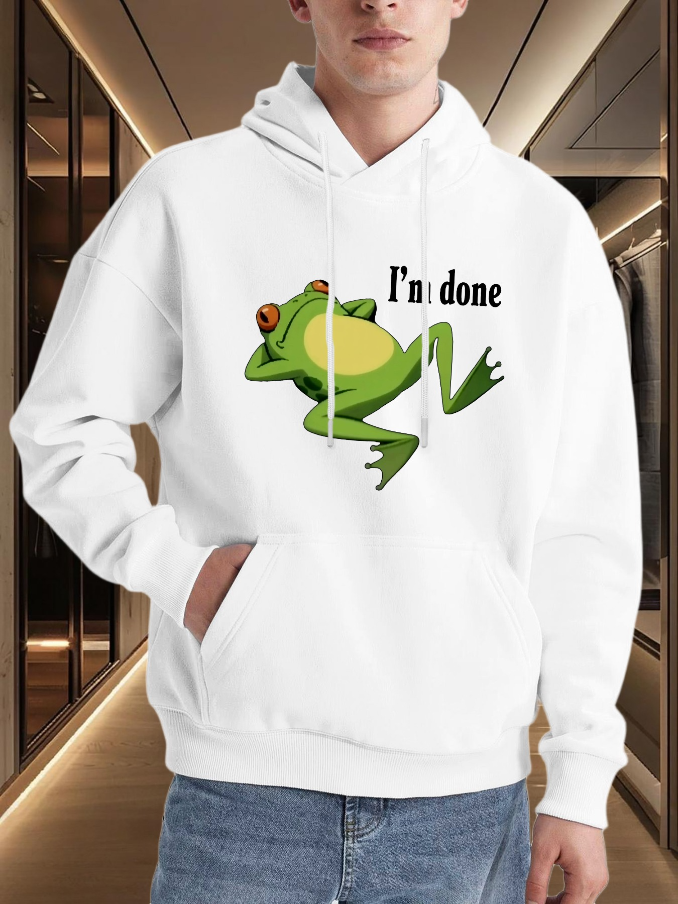 Men's Graphic Hoodie Im Done With Bright Cartoon Style Relaxed Frog