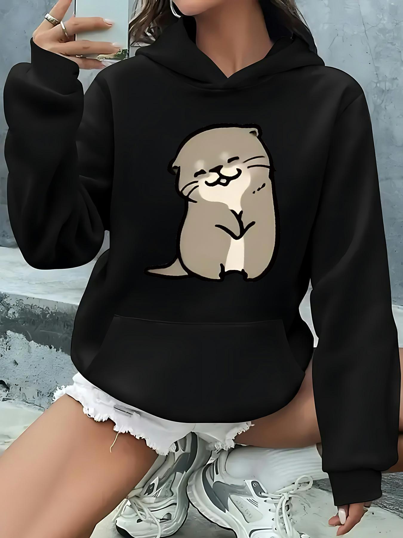 Women's Graphic Hoodie Adorable Smiling Otter Sitting With Gentle Curves Cartoon Style Otter